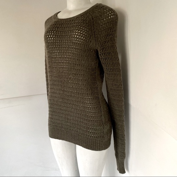 360 Cashmere Army Olive Open Weave Long Sweater Size S - Picture 3 of 5